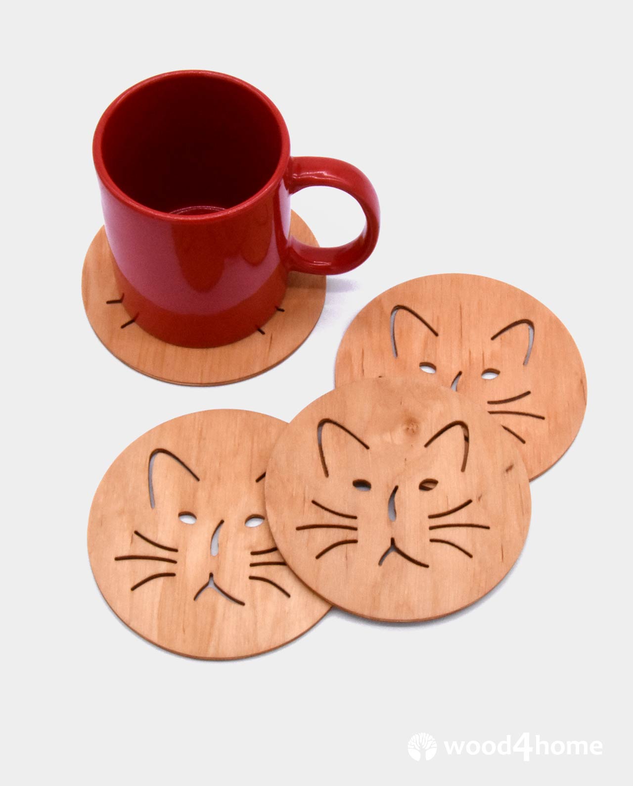 Wooden Coaster Cat - Wood4home - Wooden Furnishings, Souvenirs, Jewelry,  Toys