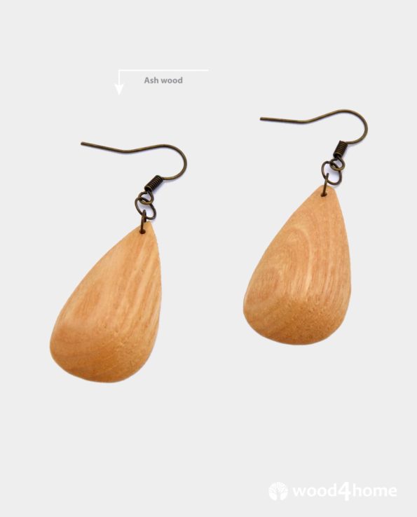 handmade wooden earrings drop shape ash wood jewelry