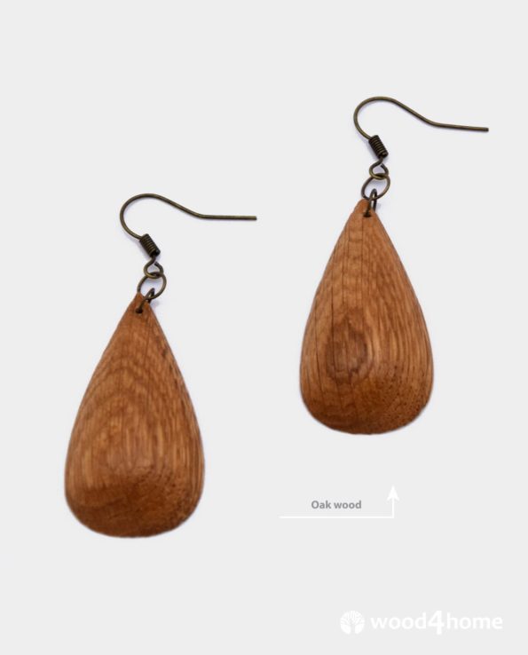 handmade wooden earrings drop shape oak wood jewelry gift woman