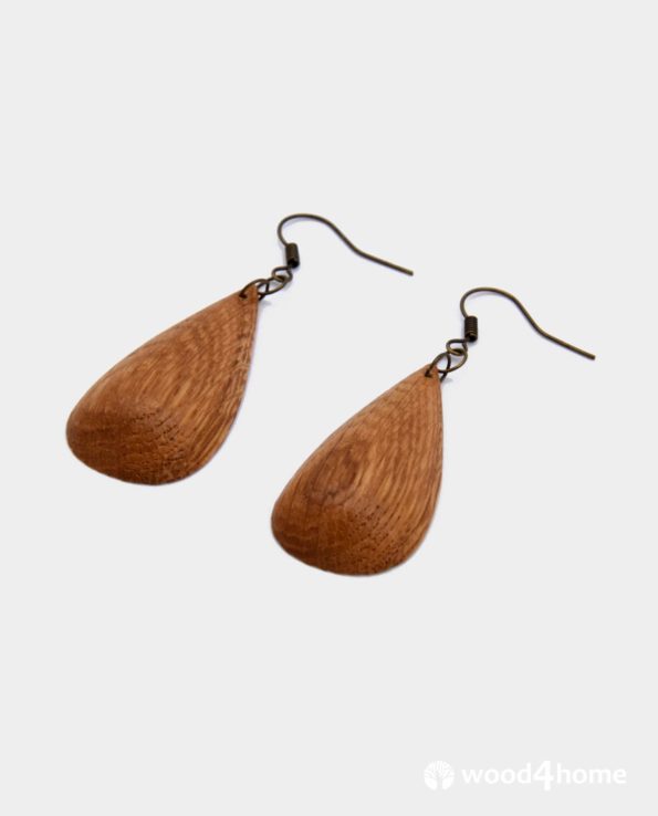 handmade wooden earrings droplet shape oak wood jewelry